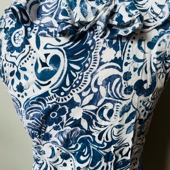 Lauren Ralph Lauren Blue Floral Ruffle Neck Cotton Sleeveless Top Womens Medium - Picture 5 of 12